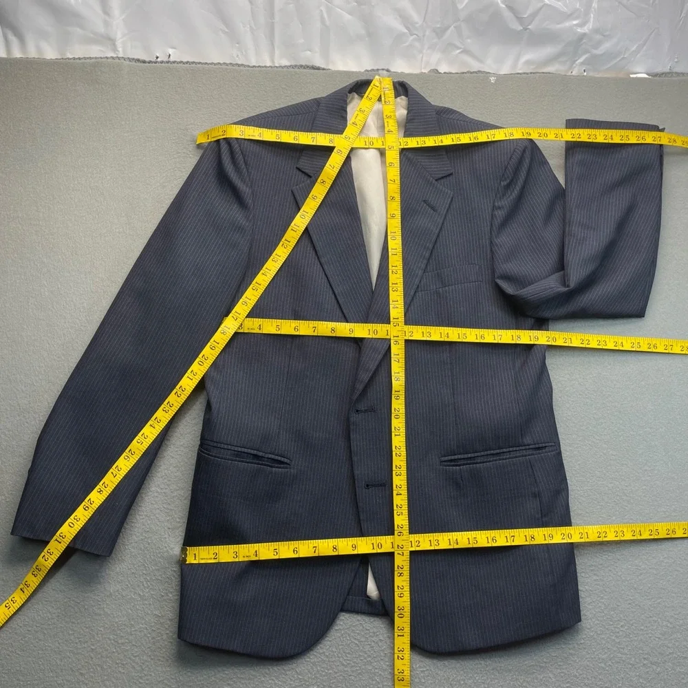 Johnny‎ Carson Men Blazer Navy Blue Pinstripe 40 Vintage Business Professional